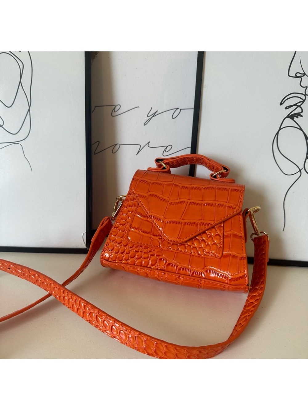 NWOT JLuxLabel Mini Purse with Shoulder Strap in Croc Pattern Burnt Orange